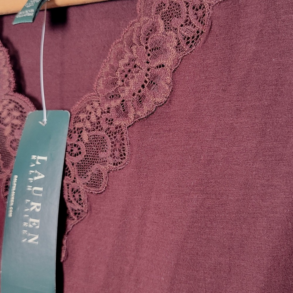 Vintage 2000s Lauren Ralph Lauren Tank Top M Plum Aubergine Lace Trim Cami - Picture 2 of 10